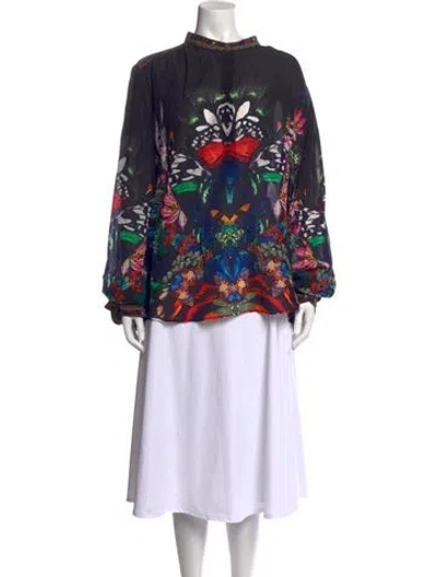 Pre-owned Camilla Silk Floral Print Blouse In Black