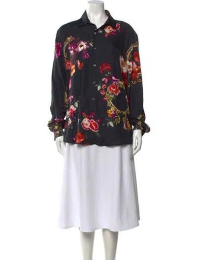 Pre-owned Camilla Silk Floral Print Blouse In Black