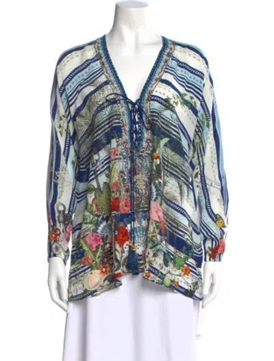 Pre-owned Camilla Silk Floral Print Blouse In Blue