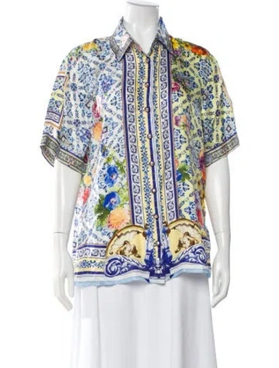 Pre-owned Camilla Silk Floral Print Blouse In Blue