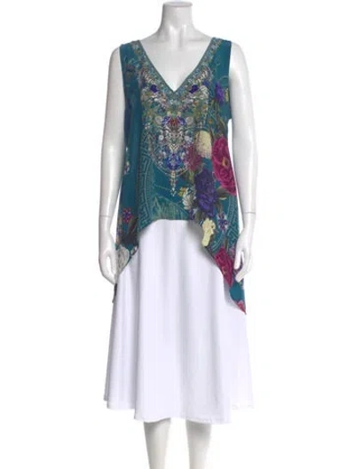 Pre-owned Camilla Silk Floral Print Blouse In Blue