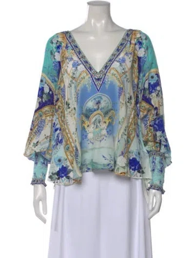 Pre-owned Camilla Silk Floral Print Blouse In Blue