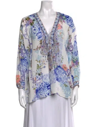 Pre-owned Camilla Silk Floral Print Blouse In Blue