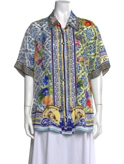 Pre-owned Camilla Silk Floral Print Blouse In Blue