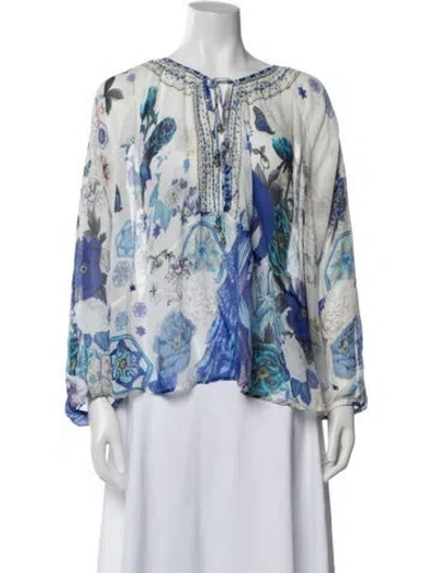 Pre-owned Camilla Silk Floral Print Blouse In Blue/white
