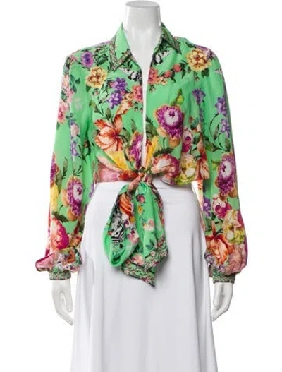 Pre-owned Camilla Silk Floral Print Blouse In Green