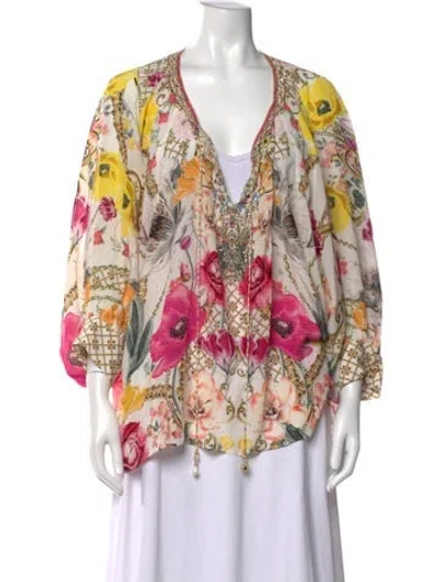 Pre-owned Camilla Silk Floral Print Blouse In Neutrals