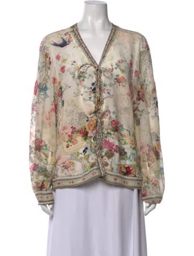 Pre-owned Camilla Silk Floral Print Blouse In Neutrals