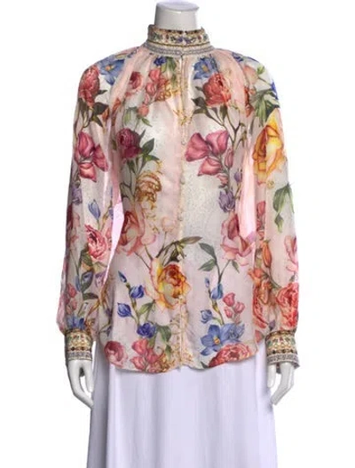 Pre-owned Camilla Silk Floral Print Blouse In Pink
