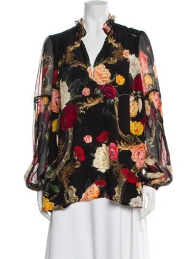 Pre-owned Camilla Silk Floral Print Blouse W/ Tags In Black
