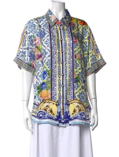Pre-owned Camilla Silk Floral Print Blouse W/ Tags In Blue