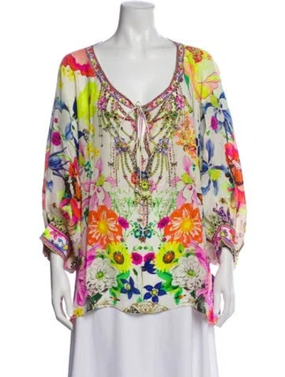 Pre-owned Camilla Silk Floral Print Blouse W/ Tags In Multi