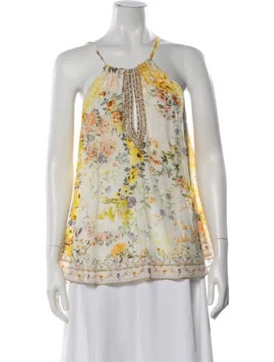 Pre-owned Camilla Silk Floral Print Blouse In White