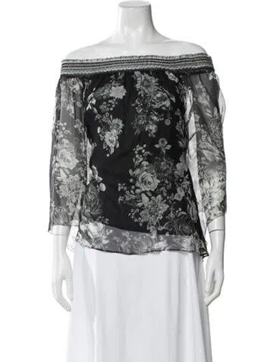 Pre-owned Camilla Silk Floral Print Blouse In White