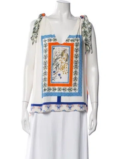 Pre-owned Camilla Silk Floral Print Blouse In White
