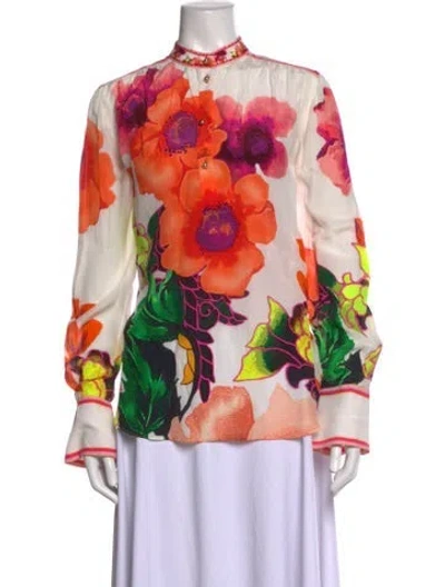 Pre-owned Camilla Silk Floral Print Blouse In White