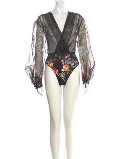 Pre-owned Camilla Silk Floral Print Bodysuit W/ Tags In Multi