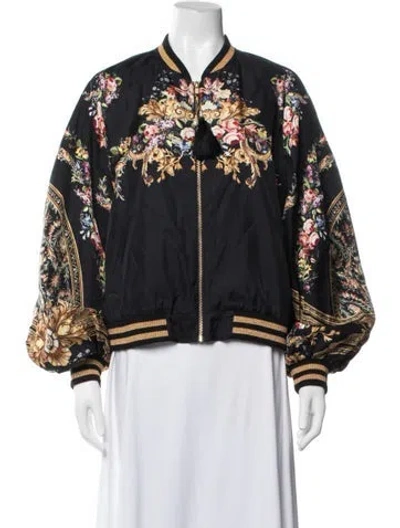 Pre-owned Camilla Silk Floral Print Bomber Jacket In Black