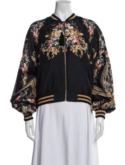 Pre-owned Camilla Silk Floral Print Bomber Jacket In Black
