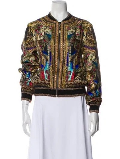 Pre-owned Camilla Silk Floral Print Bomber Jacket In Blue