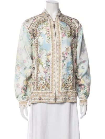 Pre-owned Camilla Silk Floral Print Bomber Jacket In Brown