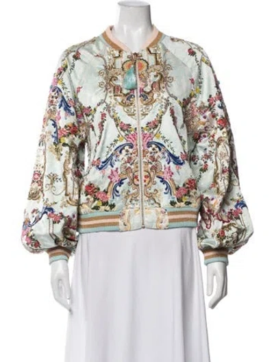 Pre-owned Camilla Silk Floral Print Bomber Jacket In White