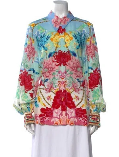 Pre-owned Camilla Silk Floral Print Button-up Top In Blue