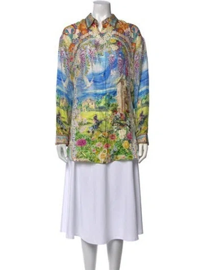 Pre-owned Camilla Silk Floral Print Button-up Top In Multicolor