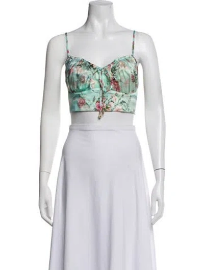 Pre-owned Camilla Silk Floral Print Crop Top In White