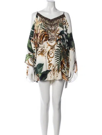 Pre-owned Camilla Silk Floral Print Jumpsuit In Black/white