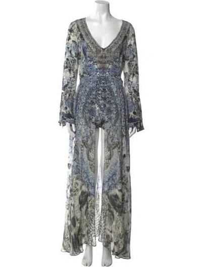 Pre-owned Camilla Silk Floral Print Jumpsuit In Blue