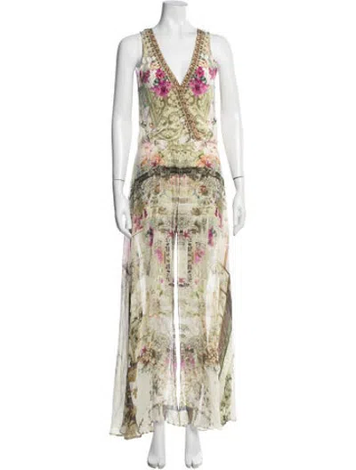Pre-owned Camilla Silk Floral Print Jumpsuit In Green
