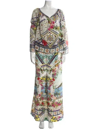 Pre-owned Camilla Silk Floral Print Pant Set In Neutrals