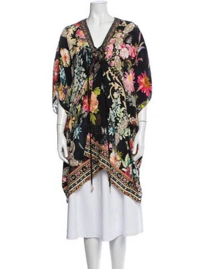 Pre-owned Camilla Silk Floral Print Robe In Black