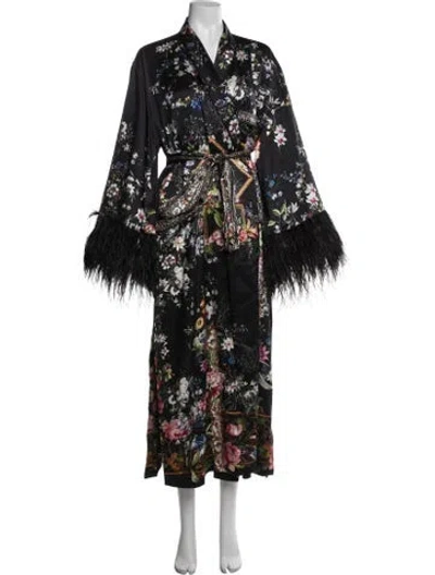 Pre-owned Camilla Silk Floral Print Robe In Black