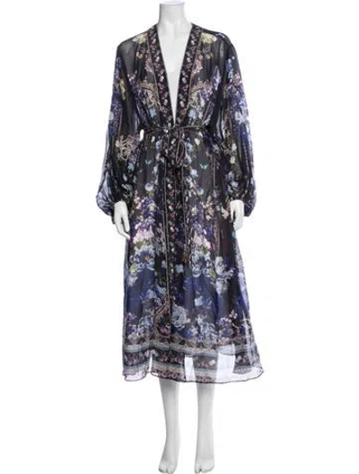 Pre-owned Camilla Silk Floral Print Robe In Blue