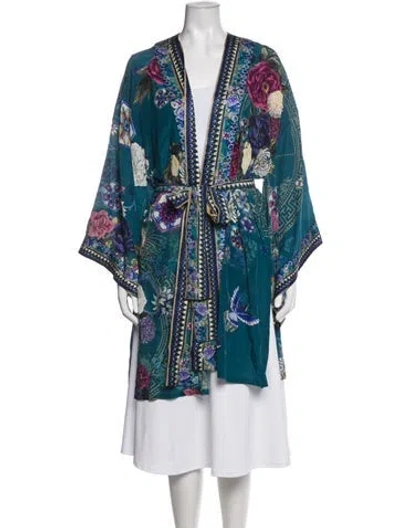 Pre-owned Camilla Silk Floral Print Robe In Blue