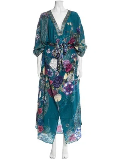 Pre-owned Camilla Silk Floral Print Robe In Blue