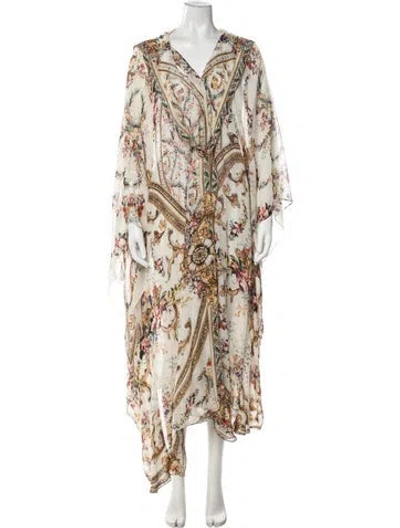 Pre-owned Camilla Silk Floral Print Robe In White
