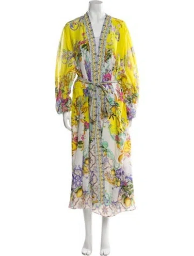 Pre-owned Camilla Silk Floral Print Robe In Yellow