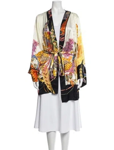 Pre-owned Camilla Silk Floral Print Robe In Yellow