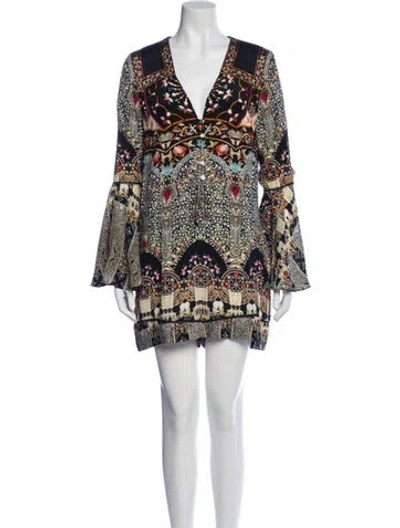 Pre-owned Camilla Silk Floral Print Romper In Black