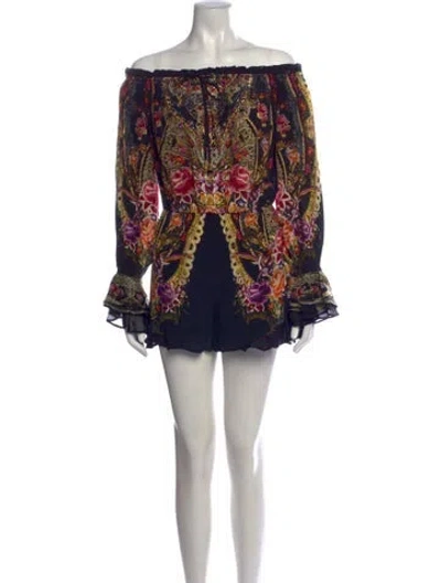 Pre-owned Camilla Silk Floral Print Romper In Black