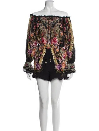Pre-owned Camilla Silk Floral Print Romper In Black