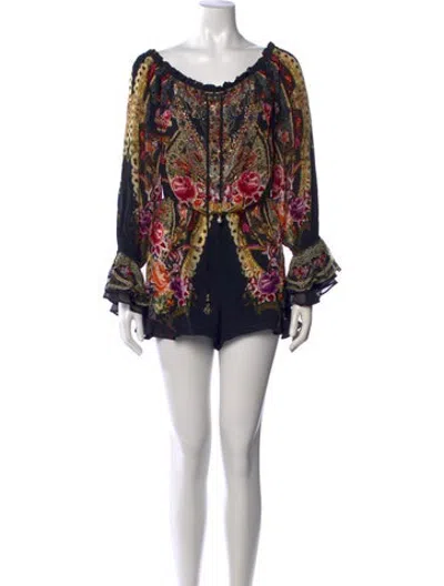 Pre-owned Camilla Silk Floral Print Romper In Black