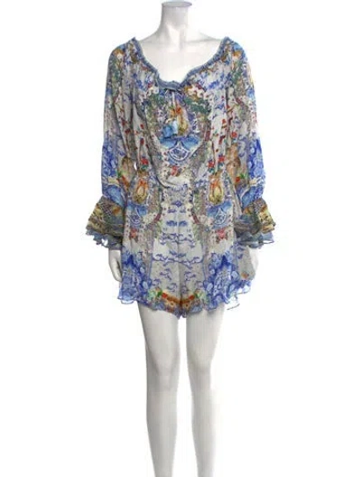 Pre-owned Camilla Silk Floral Print Romper In Blue