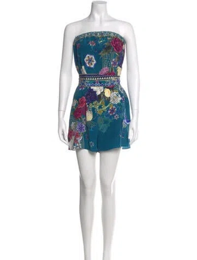 Pre-owned Camilla Silk Floral Print Romper In Blue