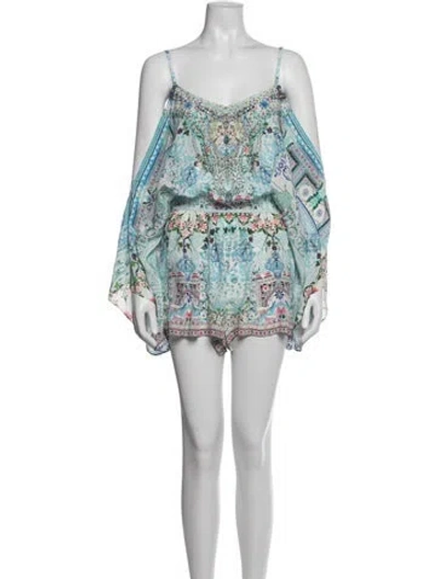 Pre-owned Camilla Silk Floral Print Romper In Blue
