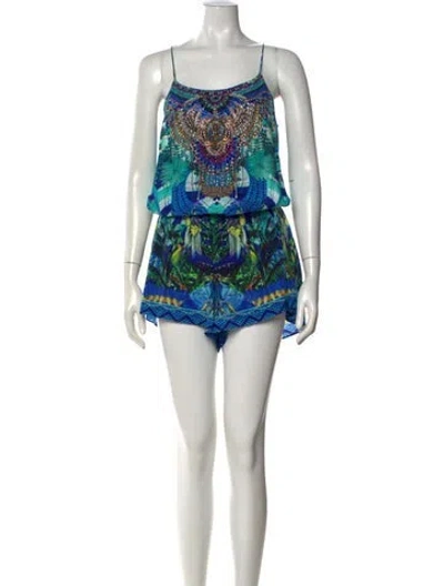 Pre-owned Camilla Silk Floral Print Romper In Blue