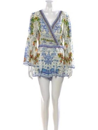 Pre-owned Camilla Silk Floral Print Romper In Blue